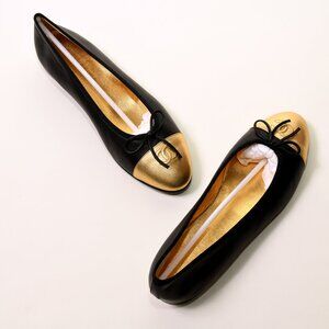 CHANEL Classic Ballerina Flats Black & Gold Cap Toe EU 40.5 / US 10.5B NIB